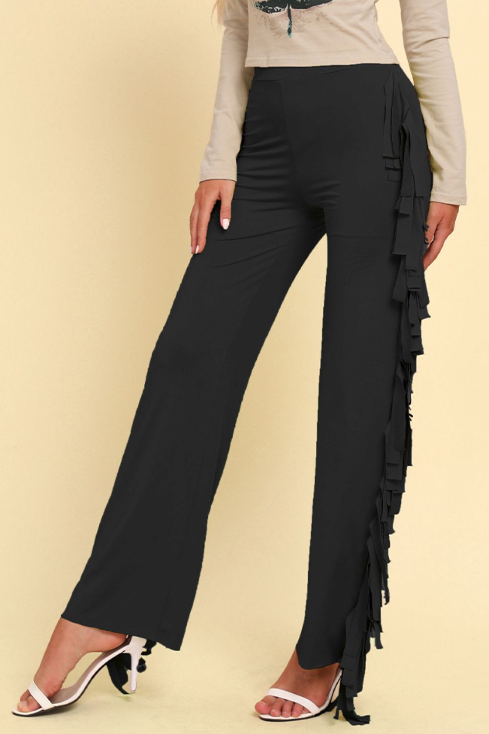 Fringe Trim Wide Leg Pants Print on any thing USA/STOD clothes