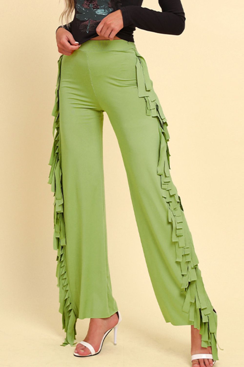 Fringe Trim Wide Leg Pants Print on any thing USA/STOD clothes