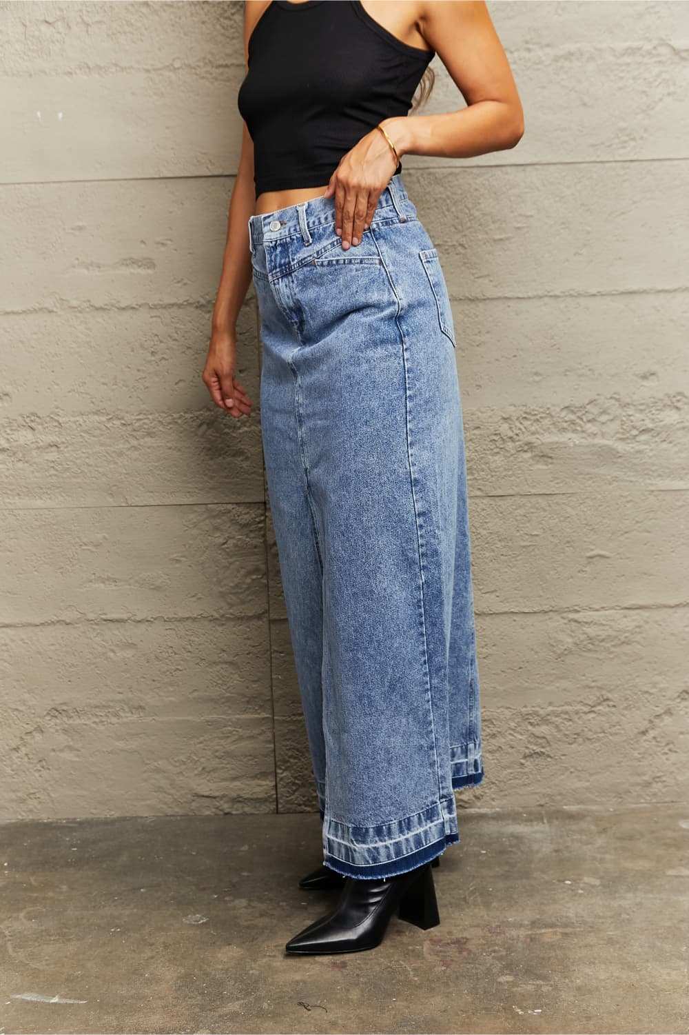 Front Slit Maxi Denim Skirt Print on any thing USA/STOD clothes