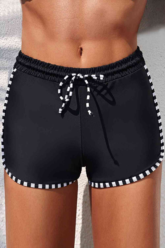 Full Size Contrast Drawstring Waist Swim Shorts Print on any thing USA/STOD clothes