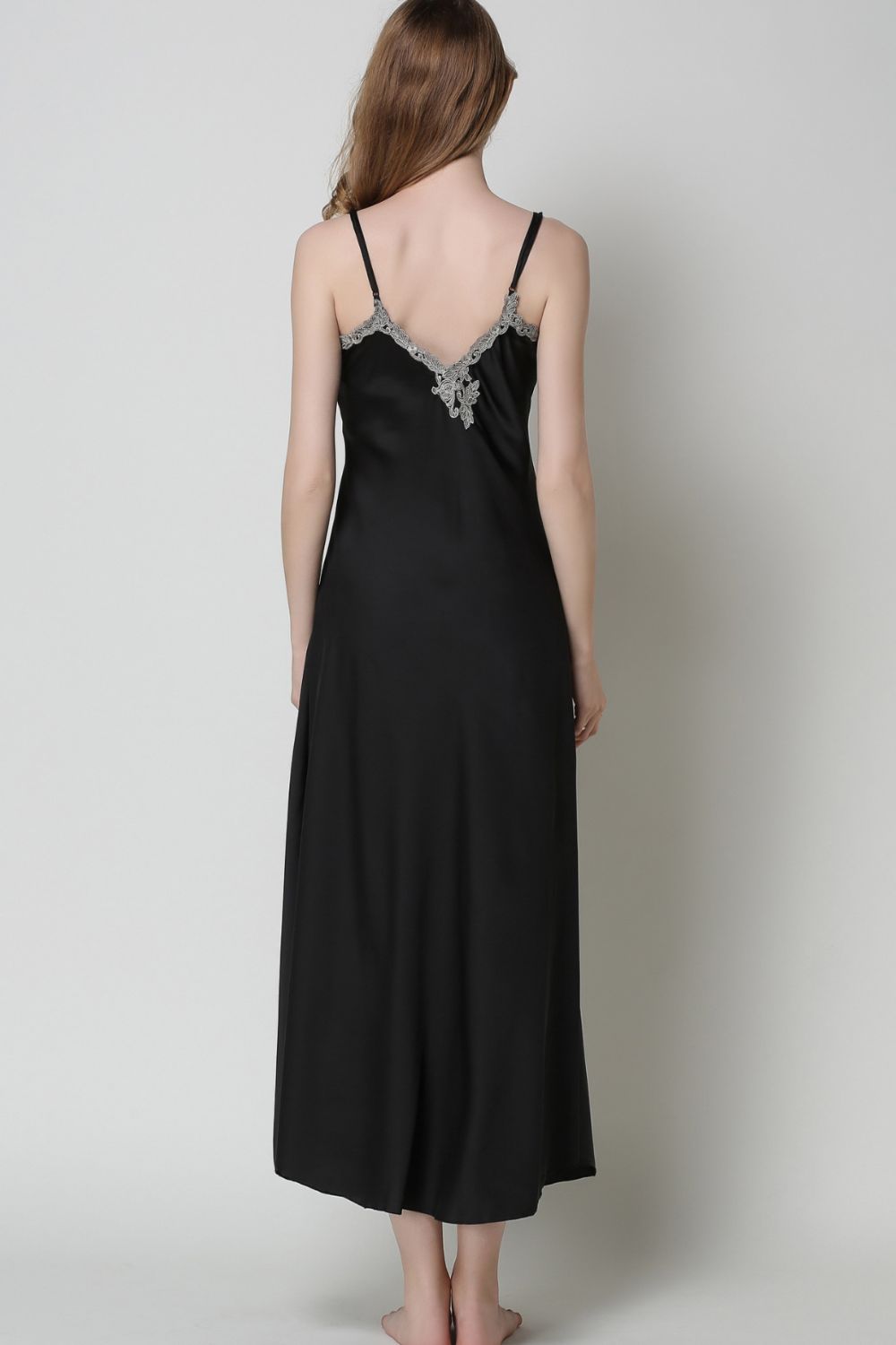 Full Size Lace Trim V-Neck Spaghetti Strap Satin Night Dress Print on any thing USA/STOD clothes