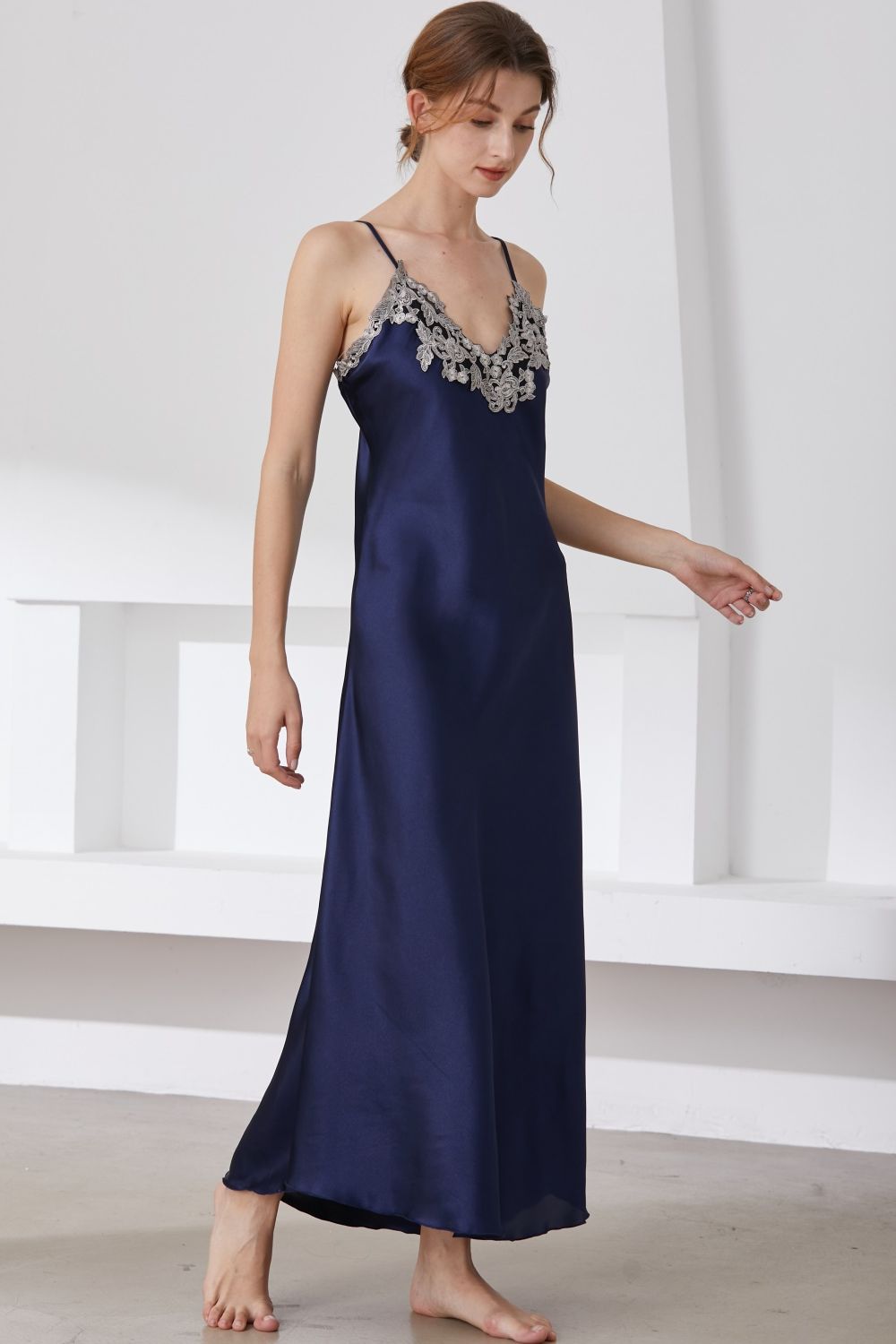 Full Size Lace Trim V-Neck Spaghetti Strap Satin Night Dress Print on any thing USA/STOD clothes