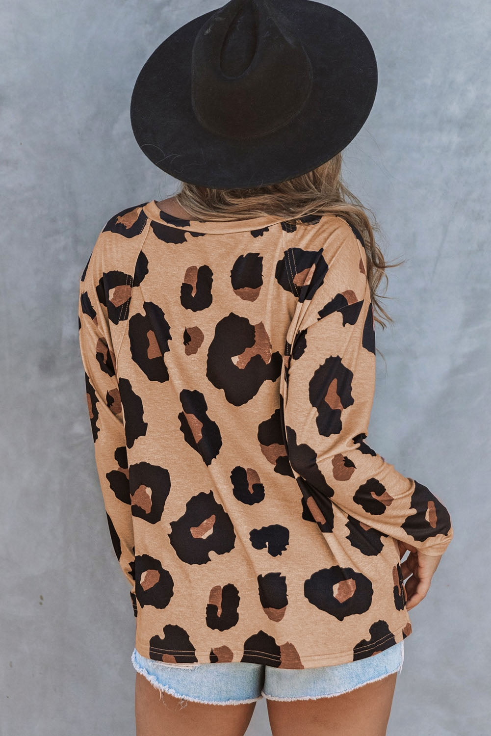 Full Size Leopard Print Round Neck Long Sleeve Tee Print on any thing USA/STOD clothes