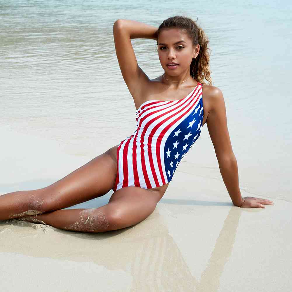 Full Size Run Stars and Stripes One-Shoulder One-Piece Swimsuit Print on any thing USA/STOD clothes