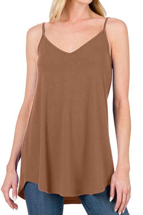 Full Size Spaghetti Strap V-Neck Flowy Tunic Cami Print on any thing USA/STOD clothes