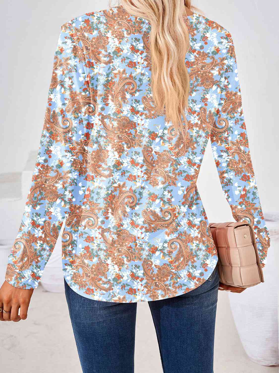 Full Size Square Neck Long Sleeve Blouse Print on any thing USA/STOD clothes