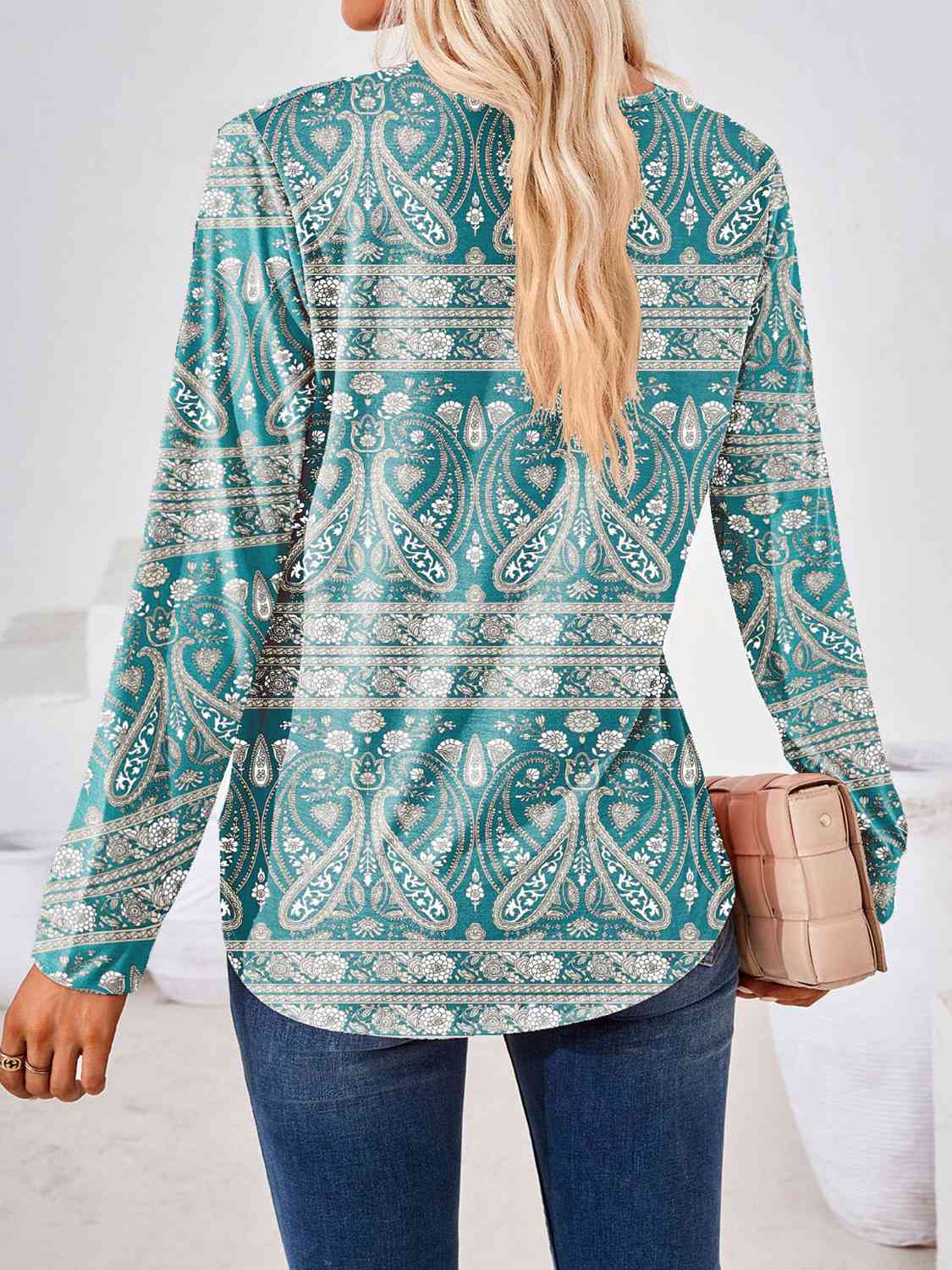 Full Size Square Neck Long Sleeve Blouse Print on any thing USA/STOD clothes