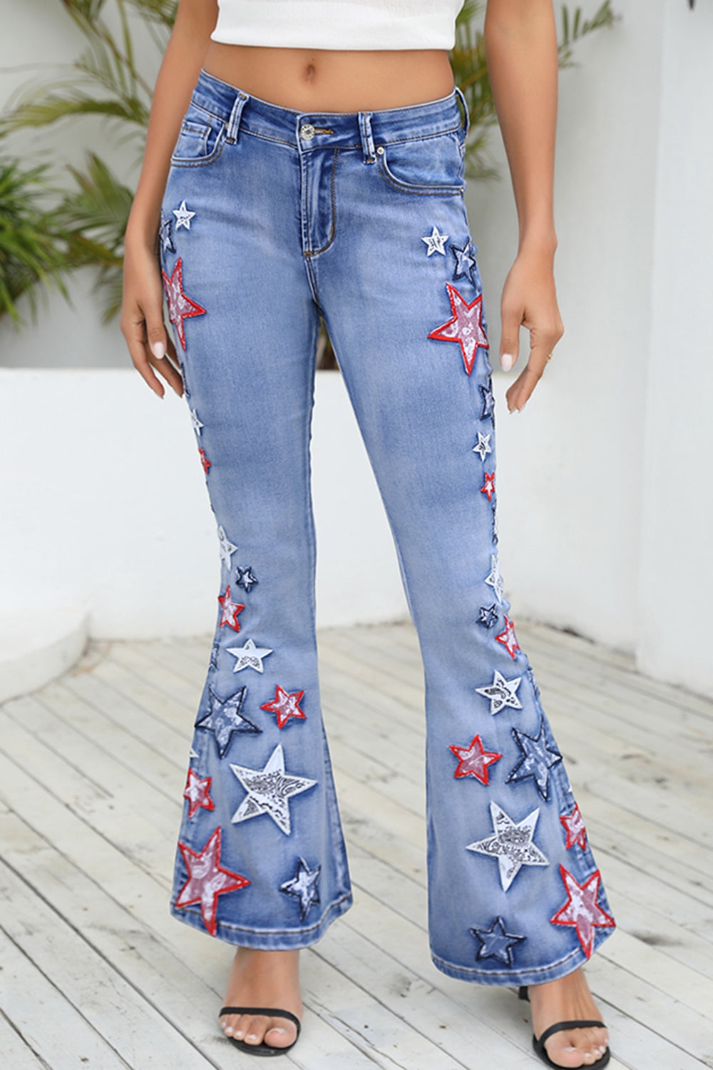 Full Size Star Applique Wide Leg Jeans Print on any thing USA/STOD clothes