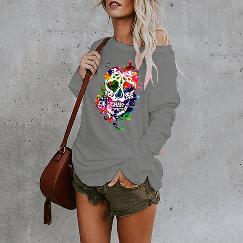 Casual personality skull long-sleeved top