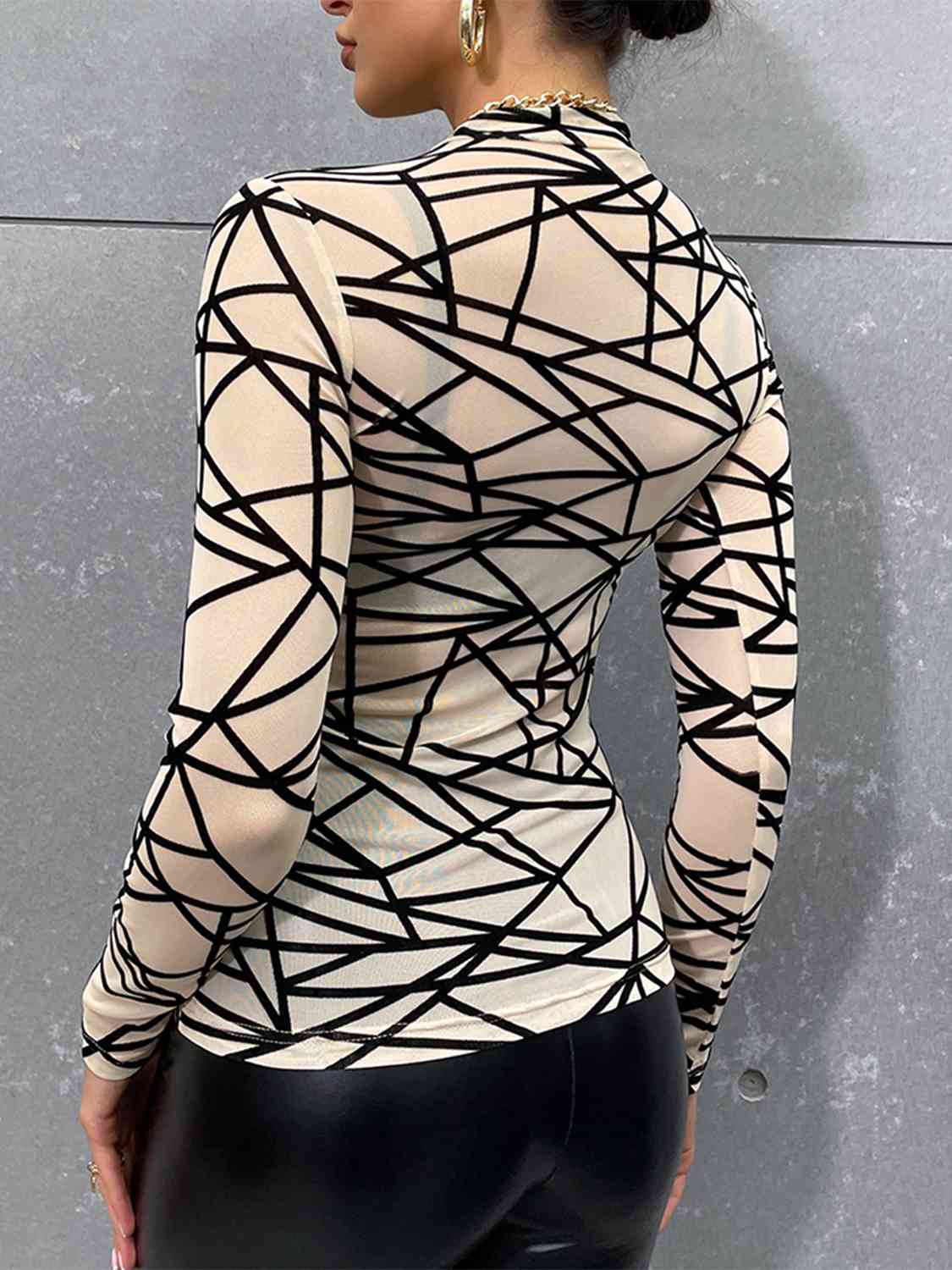 Geometric Mock Neck Long Sleeve Top Print on any thing USA/STOD clothes