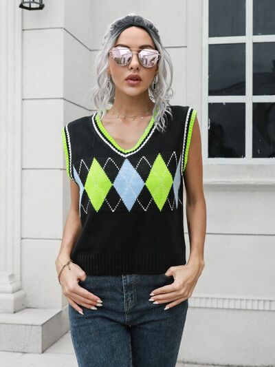 Geometric V-Neck Sweater Vest Print on any thing USA/STOD clothes