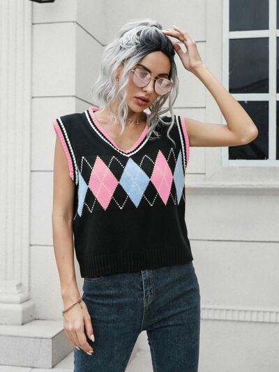 Geometric V-Neck Sweater Vest Print on any thing USA/STOD clothes