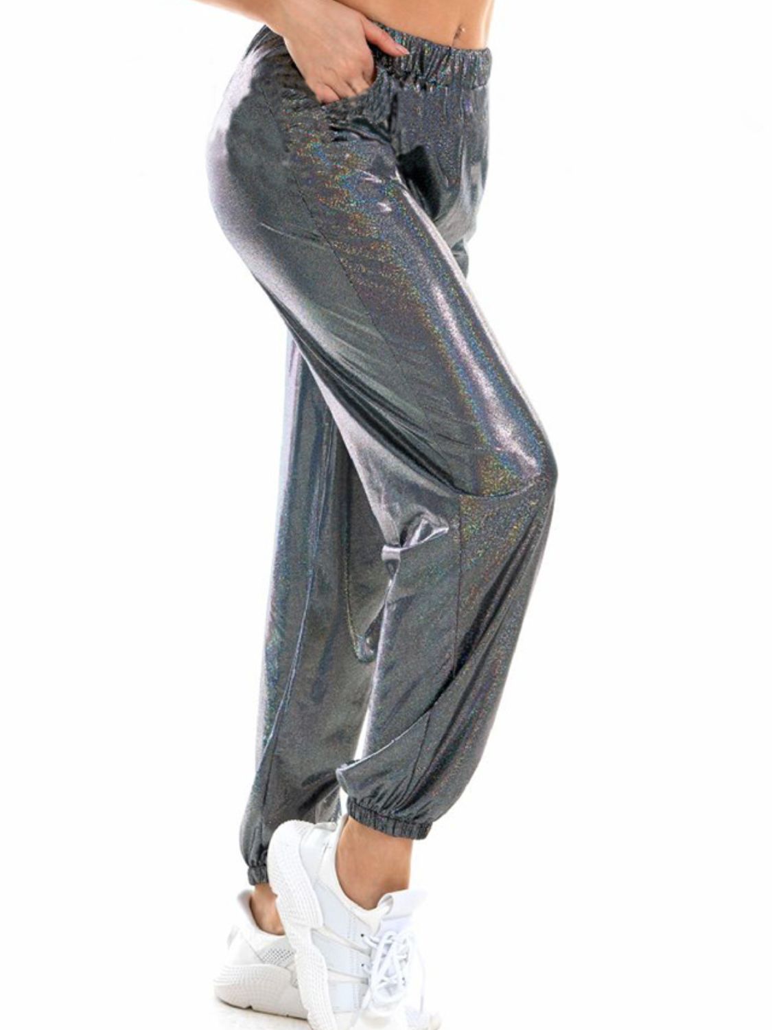 Glitter Elastic Waist Pants with Pockets Print on any thing USA/STOD clothes