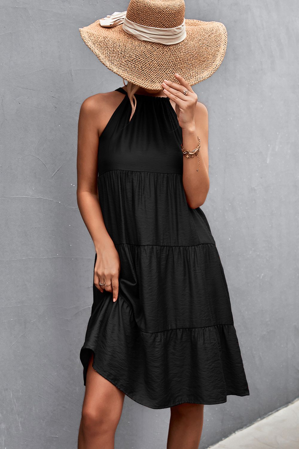 Grecian Tiered Sleeveless Dress Print on any thing USA/STOD clothes