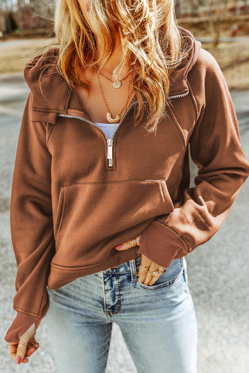 Half-Zip Thumbhole Sleeve Hoodie Print on any thing USA/STOD clothes