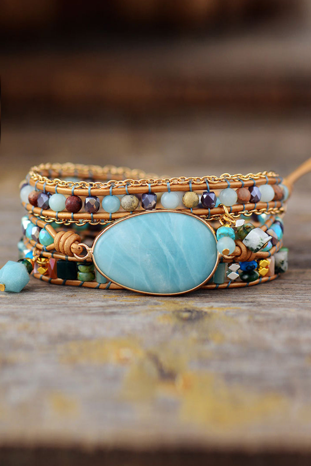 Handmade Natural Stone Beaded Triple Layer Bracelet Print on any thing USA/STOD clothes