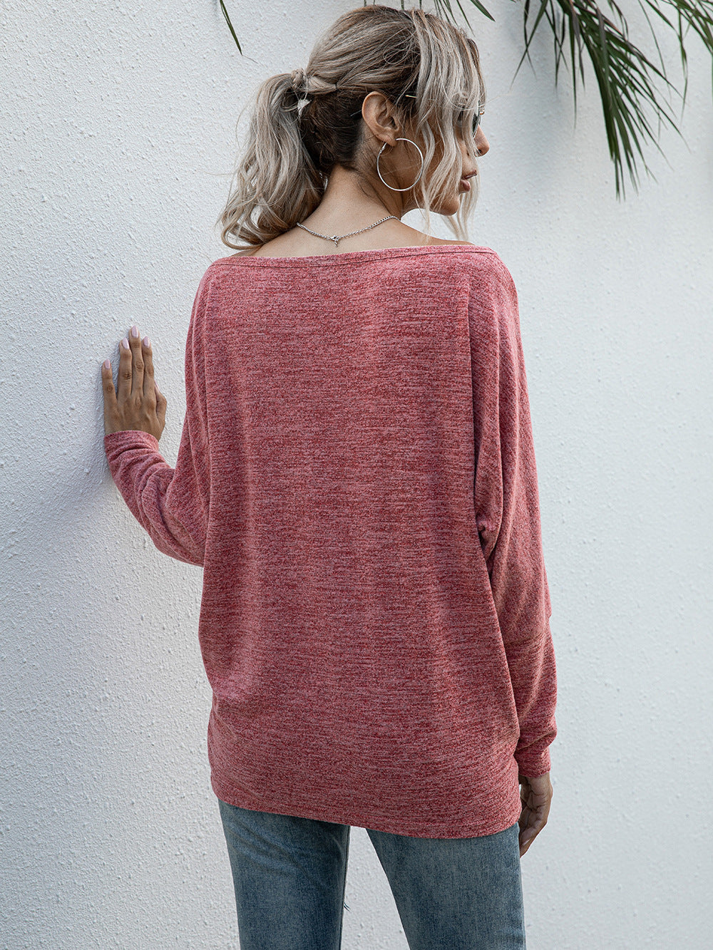Heathered Boat Neck Long Sleeve Tee Print on any thing USA/STOD clothes
