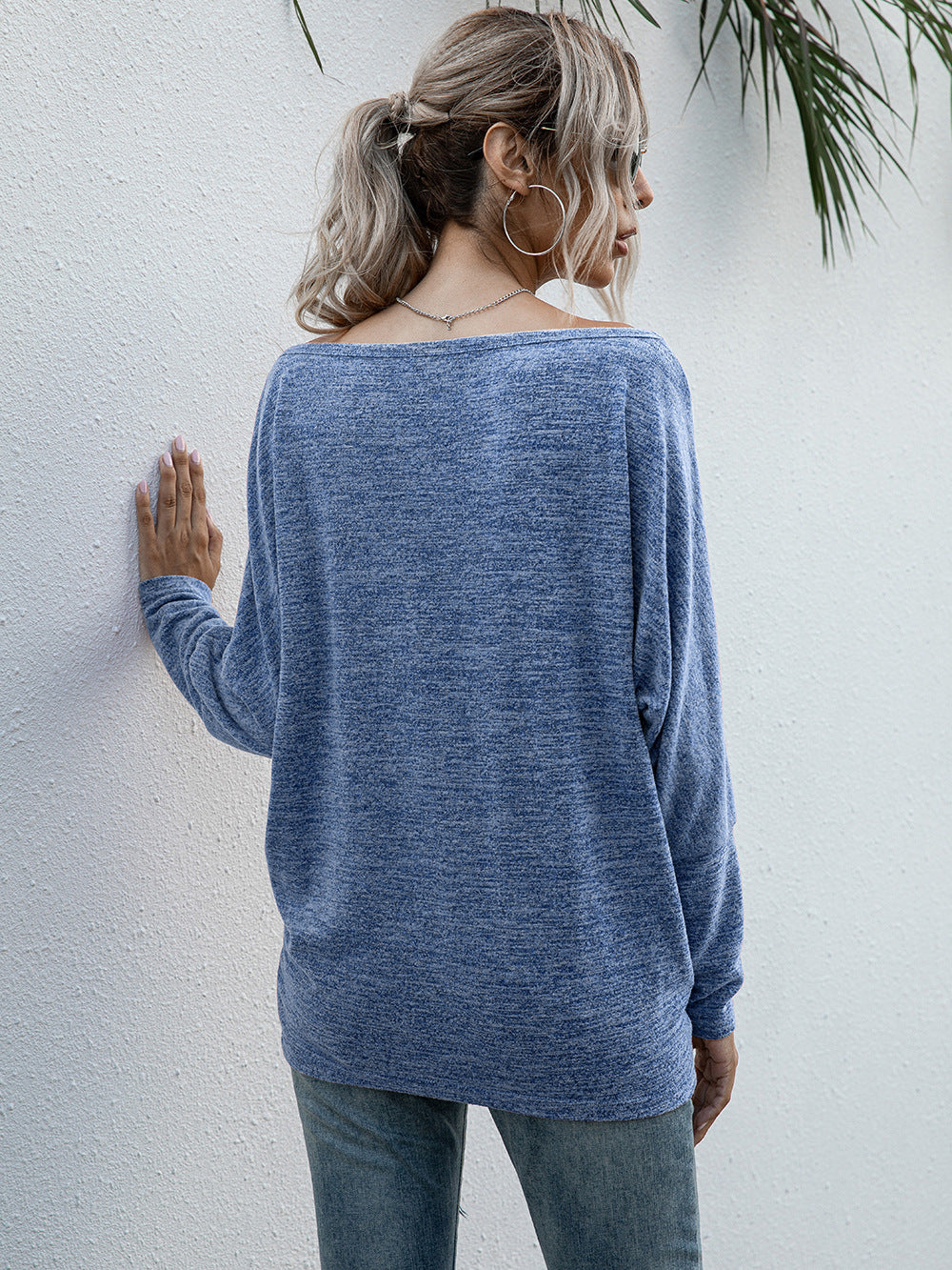 Heathered Boat Neck Long Sleeve Tee Print on any thing USA/STOD clothes
