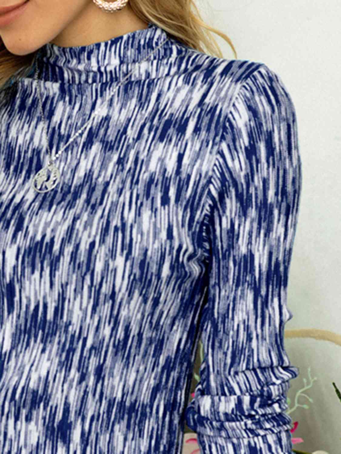 Heathered Mock Neck Long Sleeve T-Shirt Print on any thing USA/STOD clothes