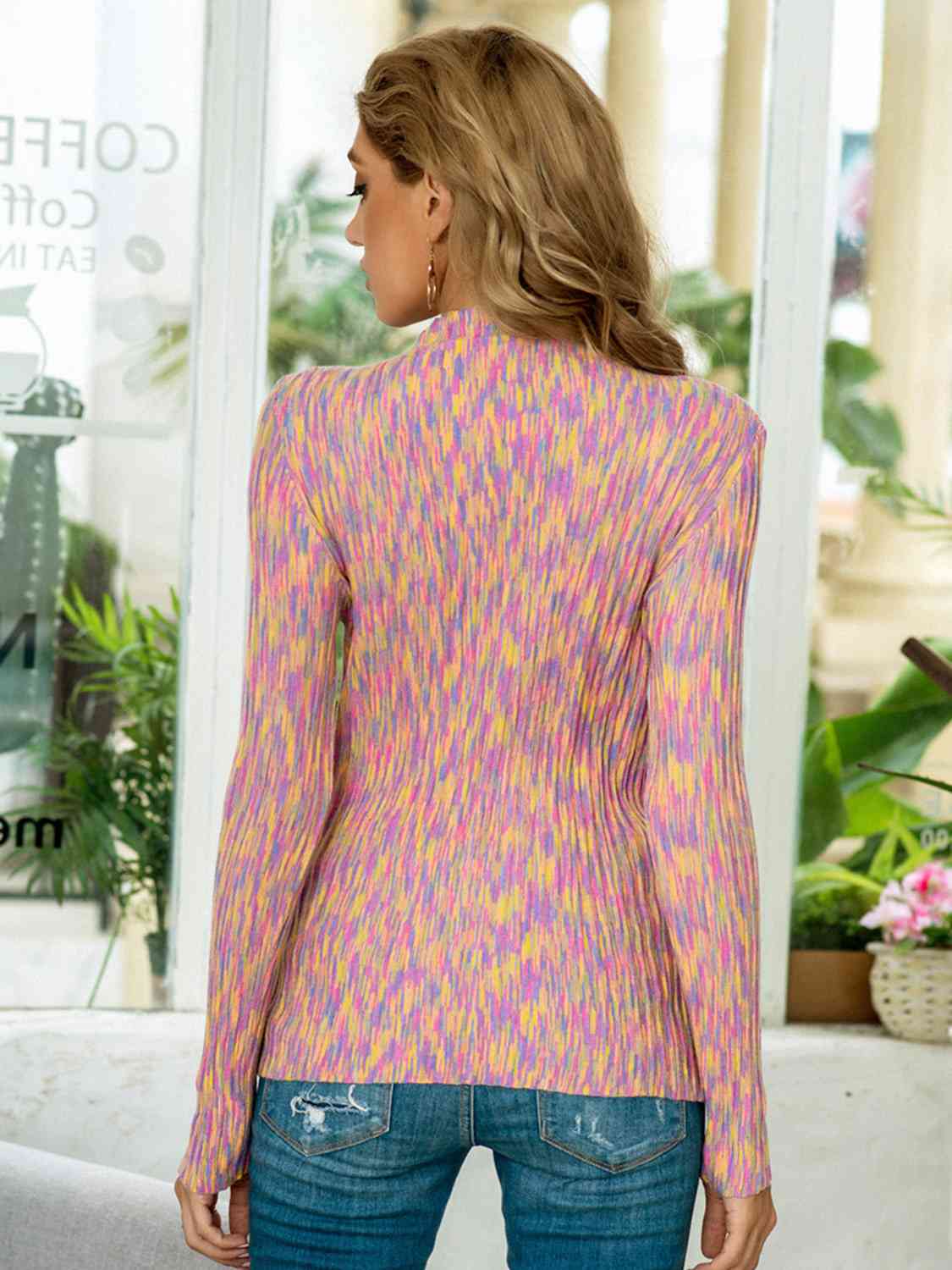 Heathered Mock Neck Long Sleeve T-Shirt Print on any thing USA/STOD clothes