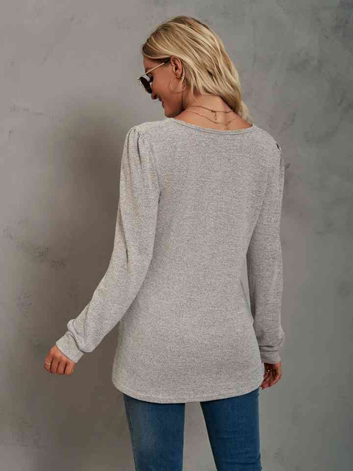 Heathered Square Neck Long Sleeve T-Shirt Print on any thing USA/STOD clothes