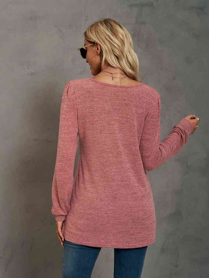 Heathered Square Neck Long Sleeve T-Shirt Print on any thing USA/STOD clothes