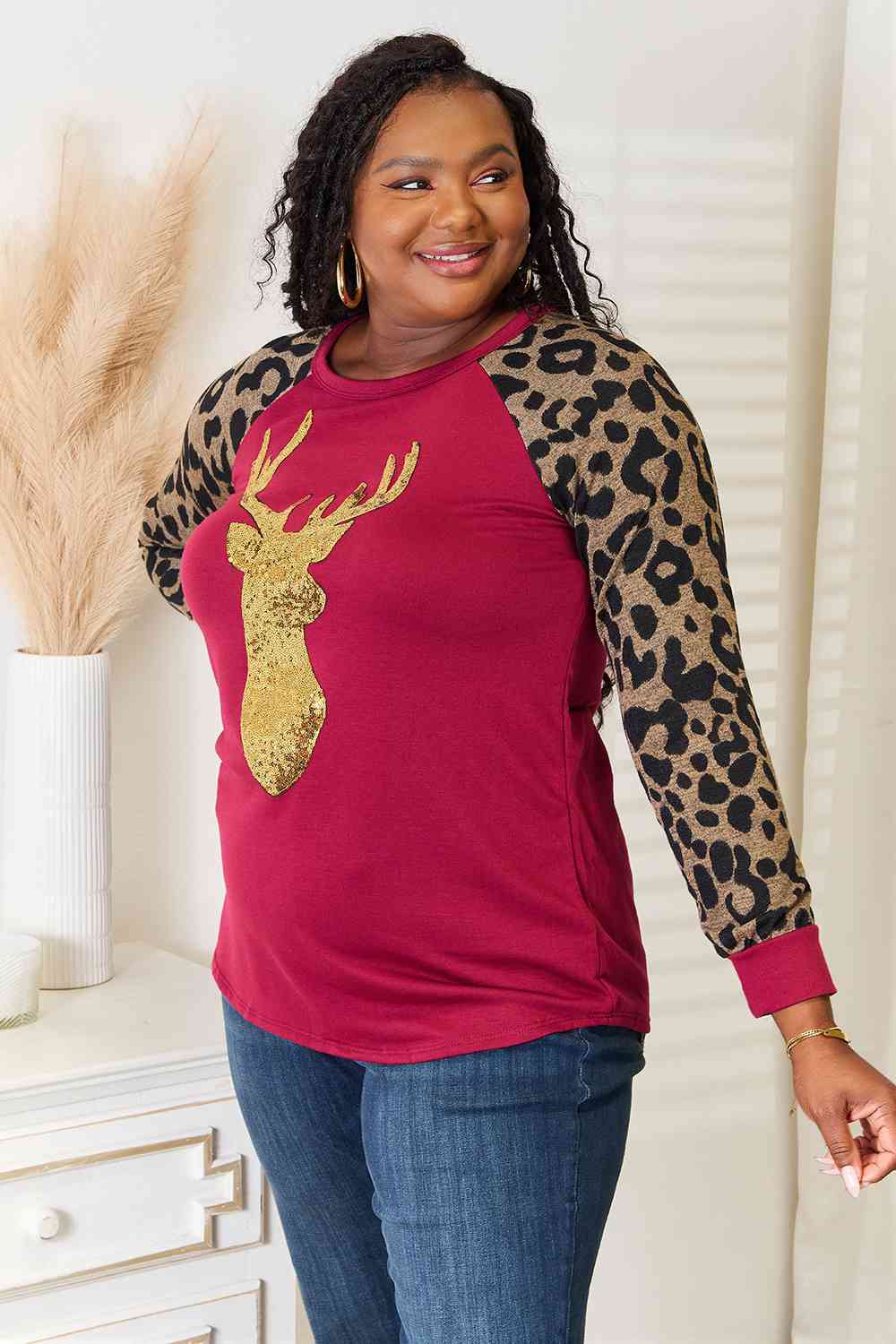 Heimish Full Size Animal Print Reindeer Top Print on any thing USA/STOD clothes