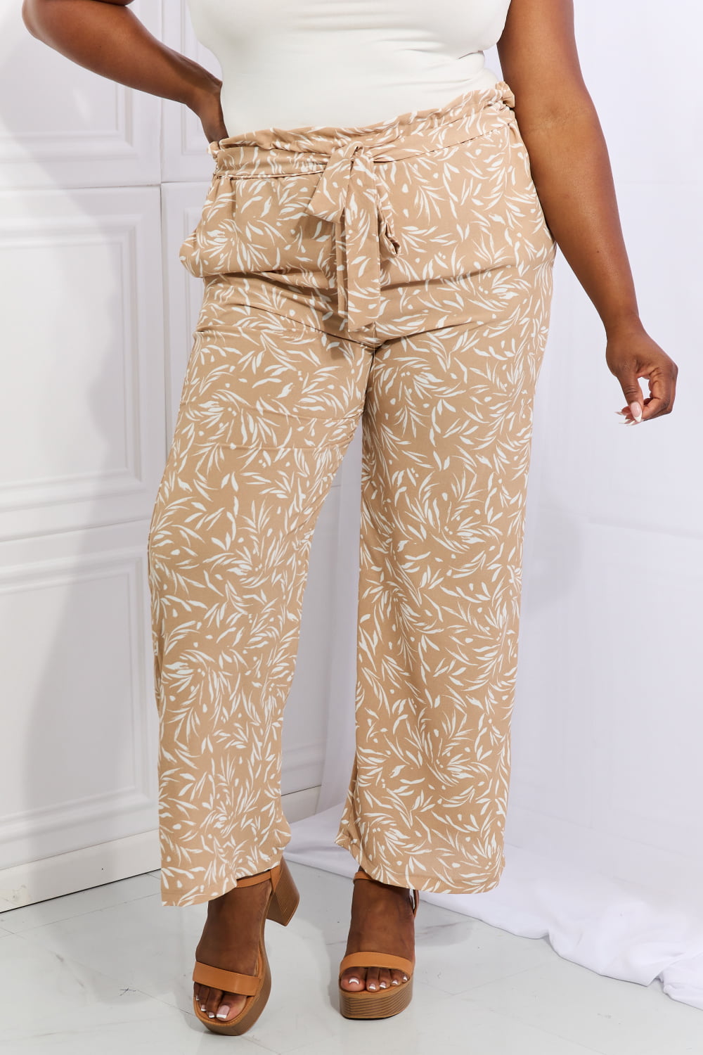 Heimish Right Angle Full Size Geometric Printed Pants in Tan Print on any thing USA/STOD clothes