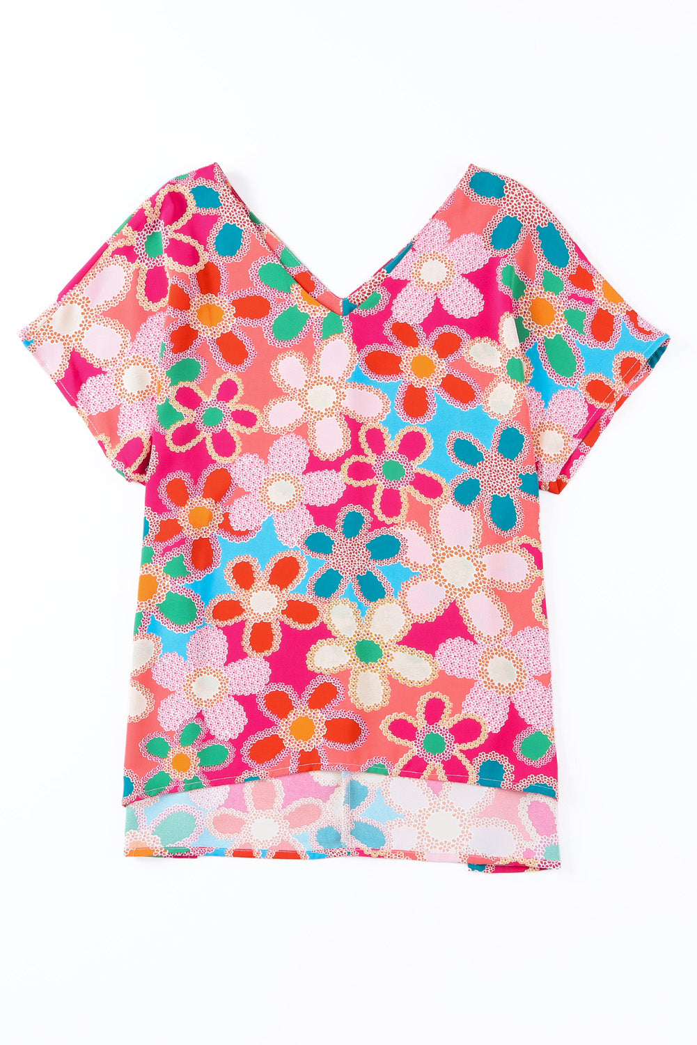 High-Low V-Neck Short Sleeve Blouse Print on any thing USA/STOD clothes