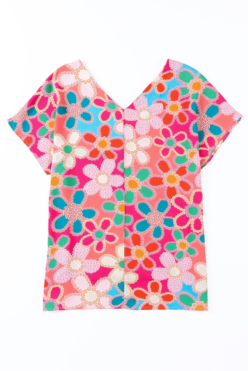 High-Low V-Neck Short Sleeve Blouse Print on any thing USA/STOD clothes