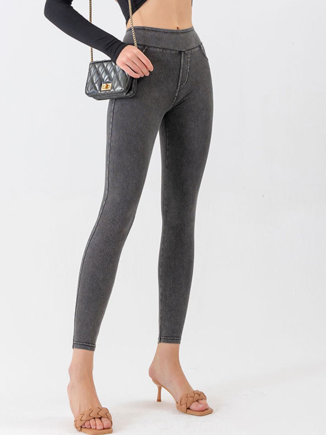 High Waist Cropped Active Leggings Print on any thing USA/STOD clothes