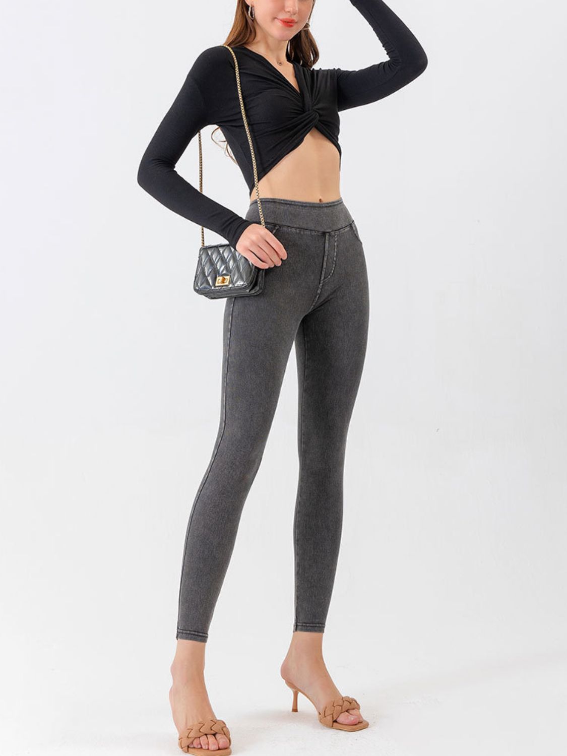 High Waist Cropped Active Leggings Print on any thing USA/STOD clothes