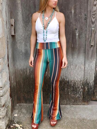 High Waist Striped Bootcut Pants Print on any thing USA/STOD clothes