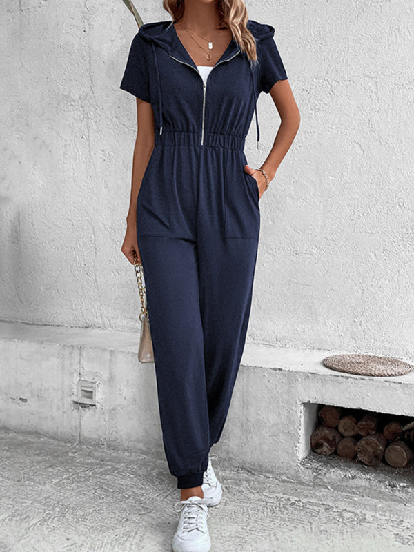 Hooded Zip Loose Casual Cargo Jumpsuit Print on any thing USA/STOD clothes