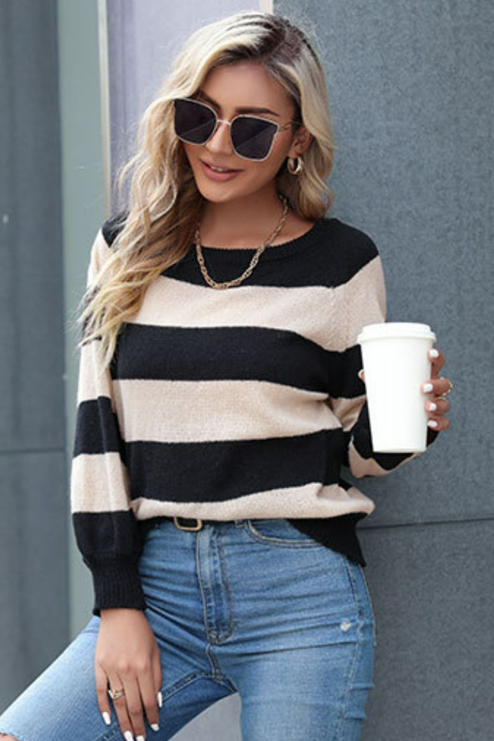 Horizontal Stripe Raglan Sleeve Sweater Print on any thing USA/STOD clothes