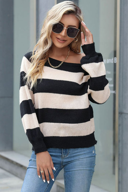 Horizontal Stripe Raglan Sleeve Sweater Print on any thing USA/STOD clothes