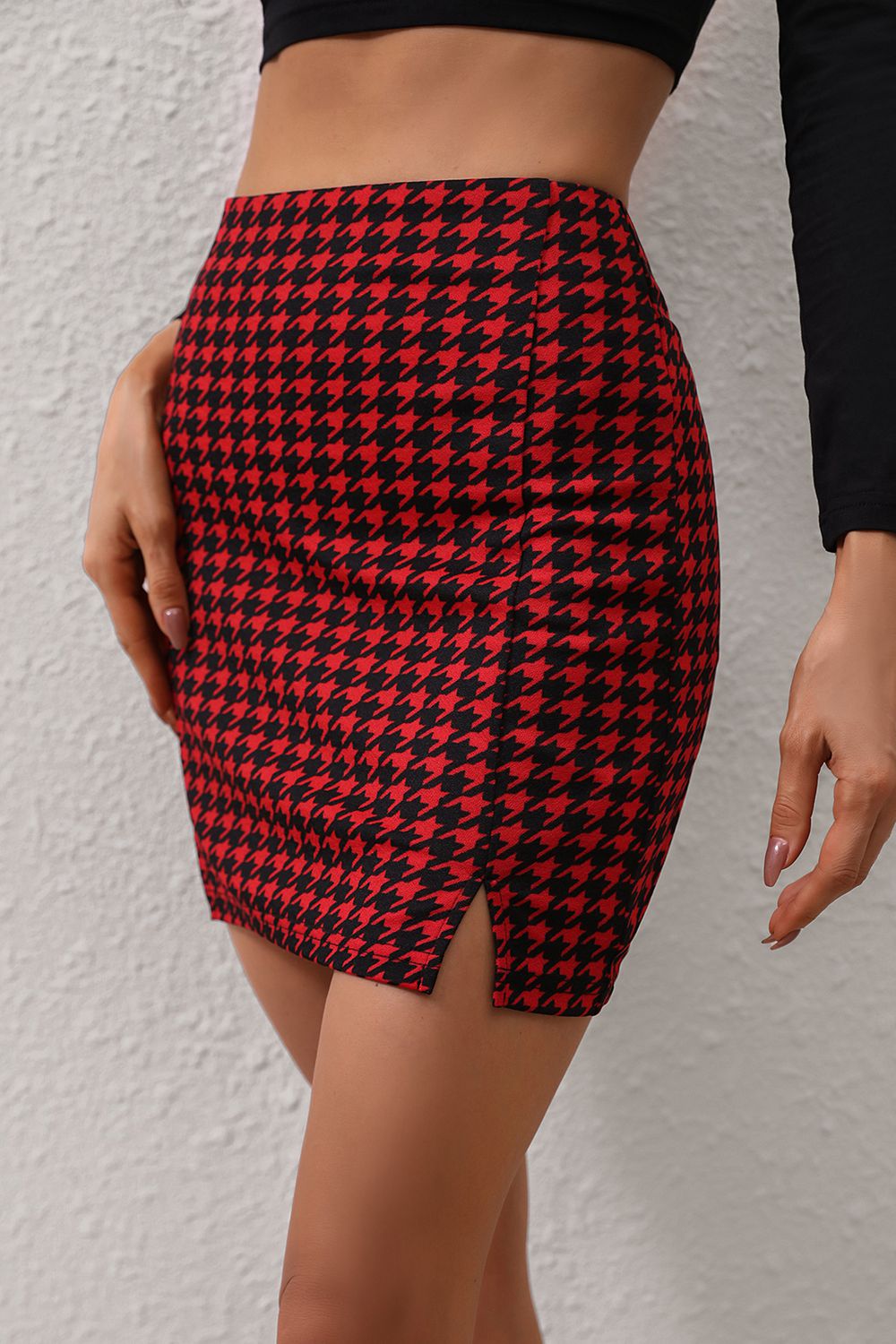 Houndstooth Slit Mini Skirt Print on any thing USA/STOD clothes
