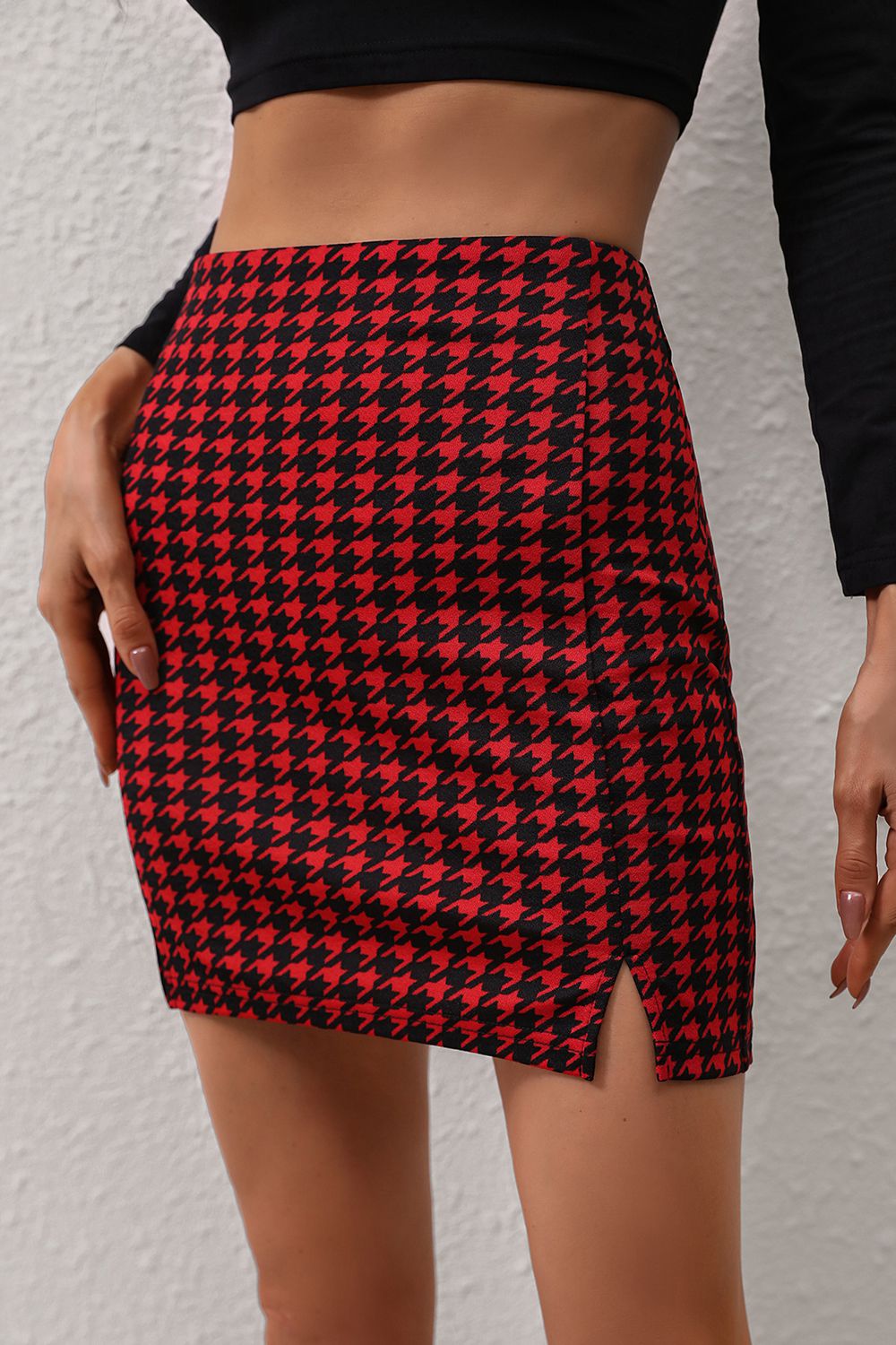 Houndstooth Slit Mini Skirt Print on any thing USA/STOD clothes