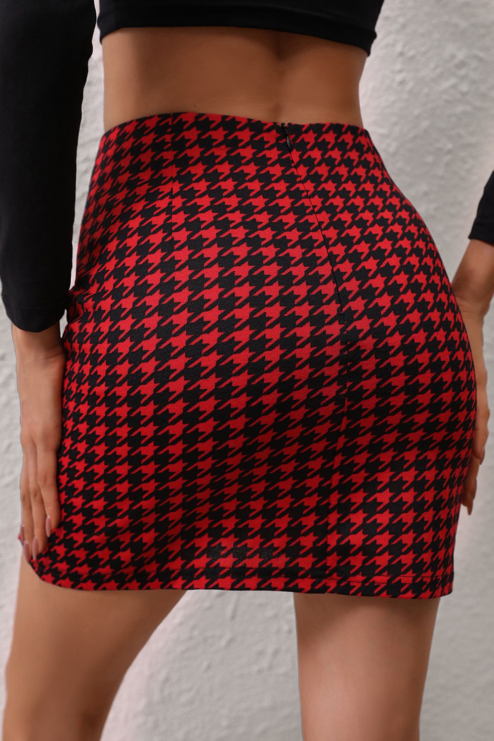 Houndstooth Slit Mini Skirt Print on any thing USA/STOD clothes