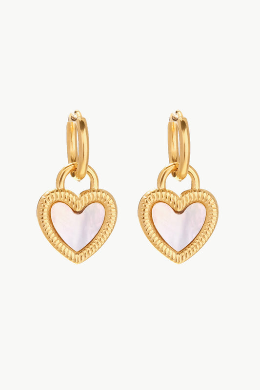 Inlaid Shell Heart Drop Earrings Print on any thing USA/STOD clothes