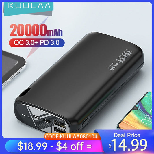 KUULAA Power Bank 20000mAh Portable Charging Poverbank Mobile Phone External Battery Charger Powerbank 20000 mAh for Xiaomi Mi Print on any thing USA/STOD clothes