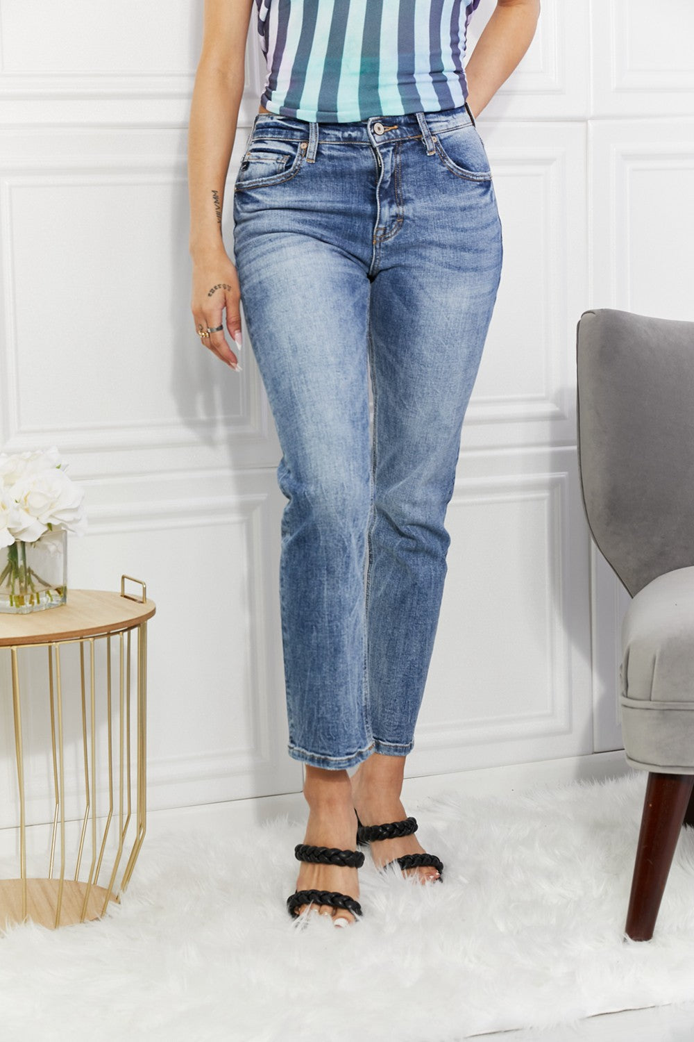 Kancan Full Size Amara High Rise Slim Straight Jeans Print on any thing USA/STOD clothes