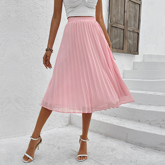 Solid Color Chiffon Pleated Skirt