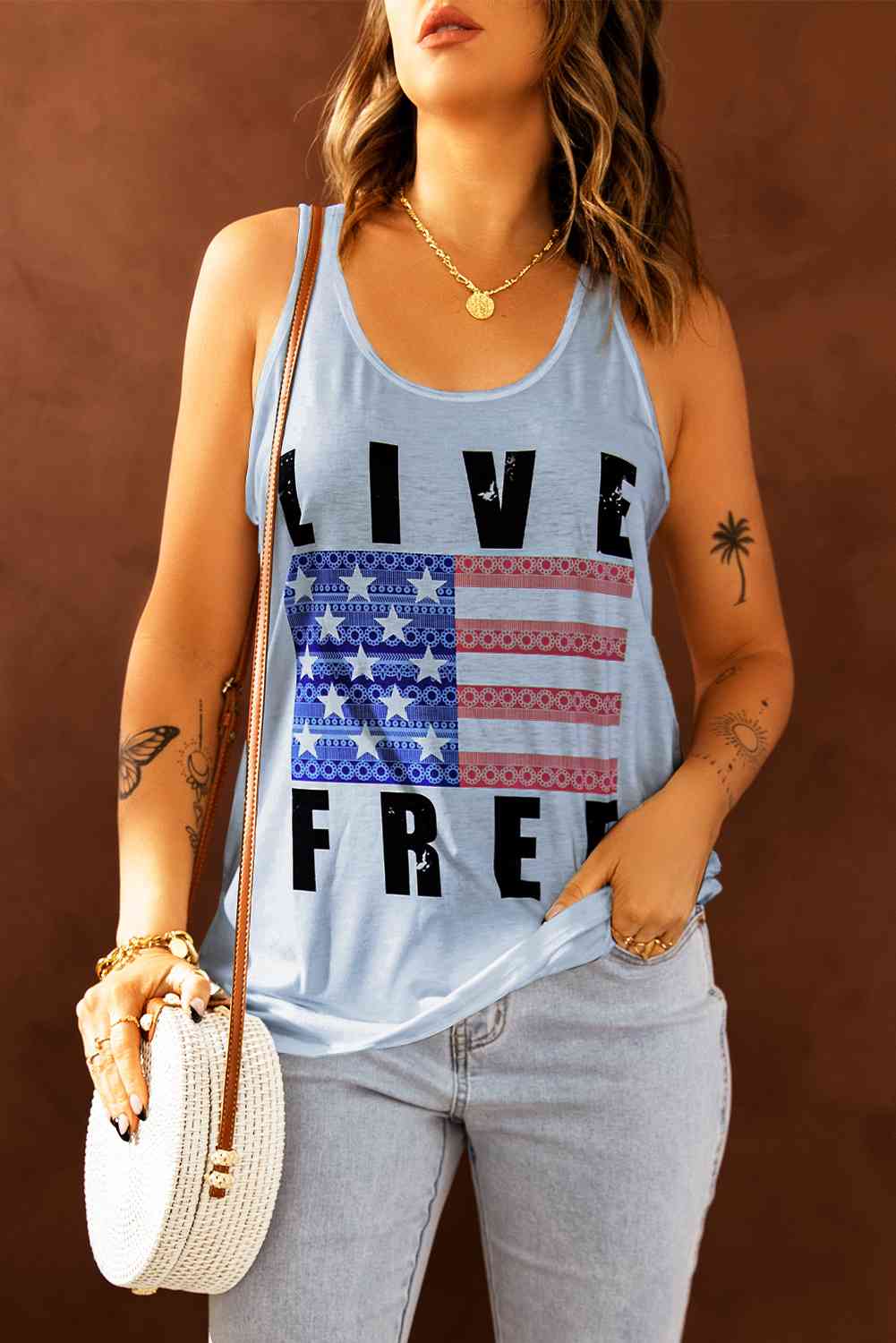 LIVE FREE Stars and Stripes Graphic Tank Print on any thing USA/STOD clothes