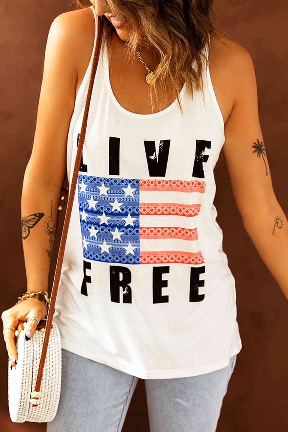 LIVE FREE Stars and Stripes Graphic Tank Print on any thing USA/STOD clothes