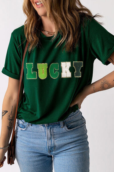 LUCKY Round Neck Short Sleeve T-Shirt Print on any thing USA/STOD clothes