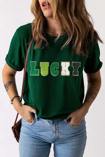 LUCKY Round Neck Short Sleeve T-Shirt Print on any thing USA/STOD clothes