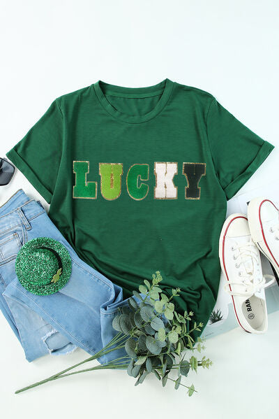 LUCKY Round Neck Short Sleeve T-Shirt Print on any thing USA/STOD clothes