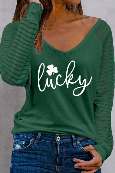 LUCKY V-Neck Raglan Sleeve Blouse Print on any thing USA/STOD clothes