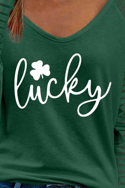 LUCKY V-Neck Raglan Sleeve Blouse Print on any thing USA/STOD clothes